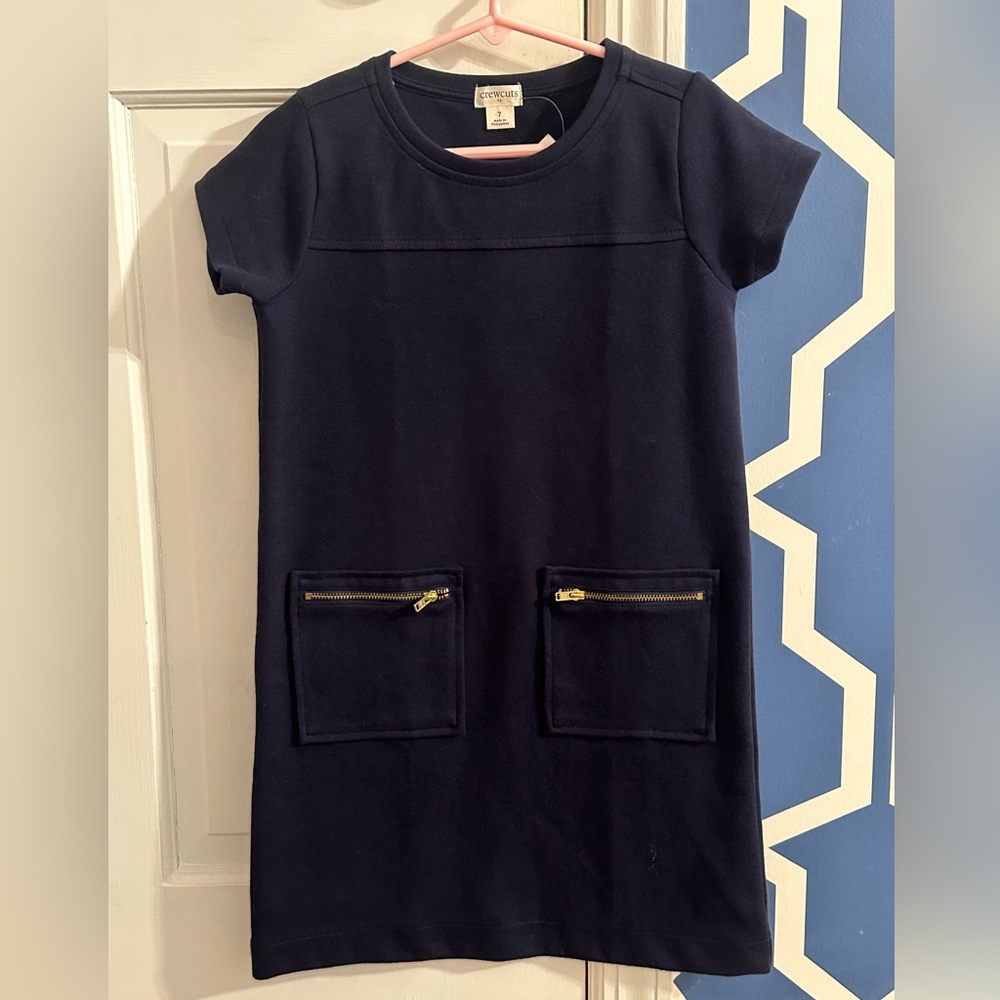 NWT Crewcuts girls size 7 navy dress with gold detail zipper pockets